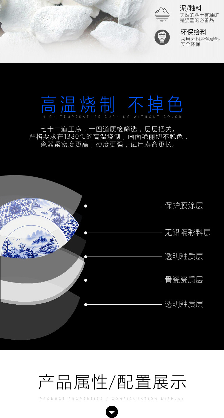 Jingdezhen blue and white porcelain and 56 skull porcelain tableware home dishes suit Chinese high - grade housewarming gift company