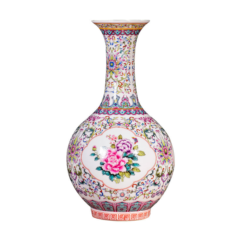 Jingdezhen ceramics powder enamel thin foetus vase dry flower arranging rich ancient frame sitting room adornment of Chinese style household furnishing articles