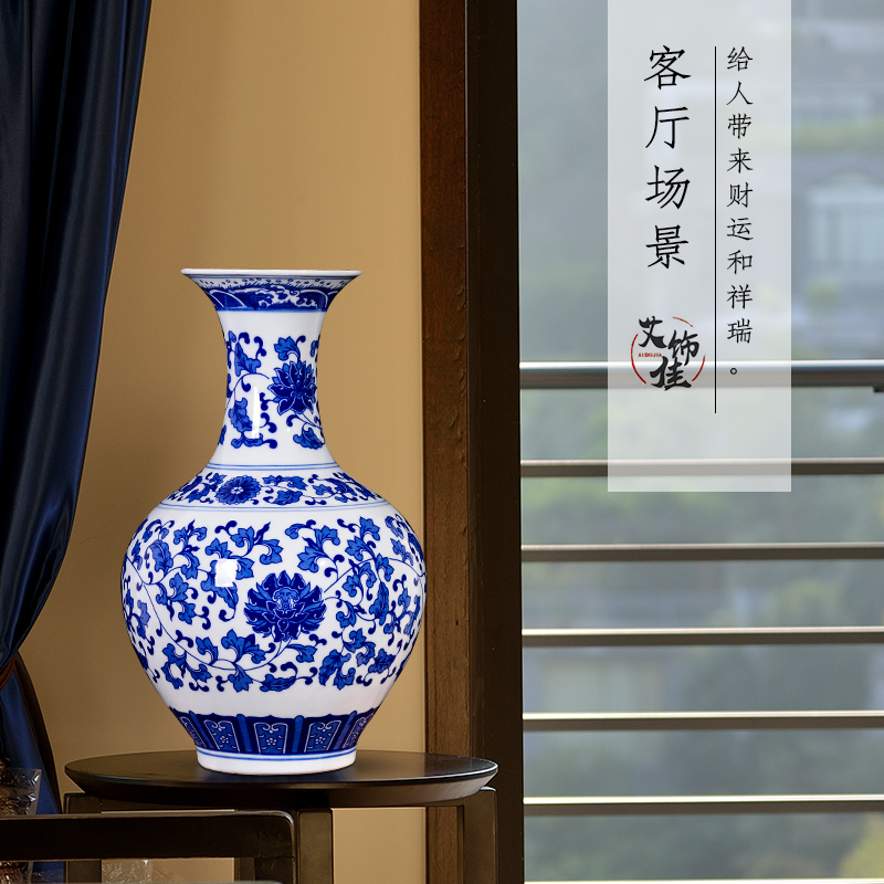 Jingdezhen blue and white porcelain vases, flower arranging furnishing articles archaize sitting room of Chinese style household ceramics rich ancient frame ornaments