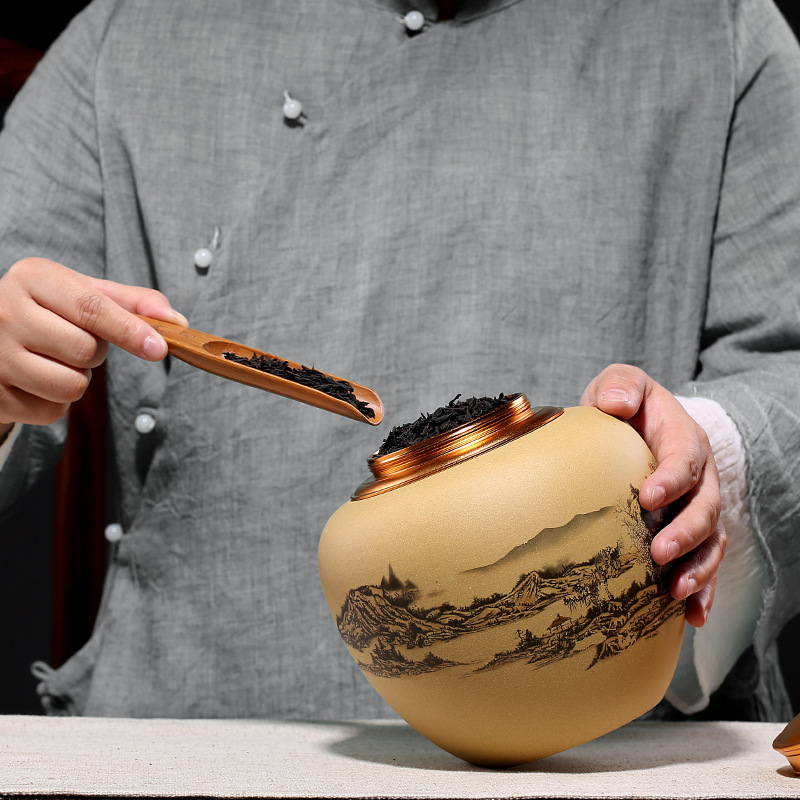 Yixing purple sand tea pot undressed ore section of jiangshan picturesque manual ink pu - erh tea pot gift custom lettering