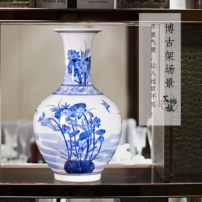 Antique vase of blue and white porcelain of jingdezhen ceramics new Chinese flower arranging rich ancient frame sitting room TV ark, home furnishing articles