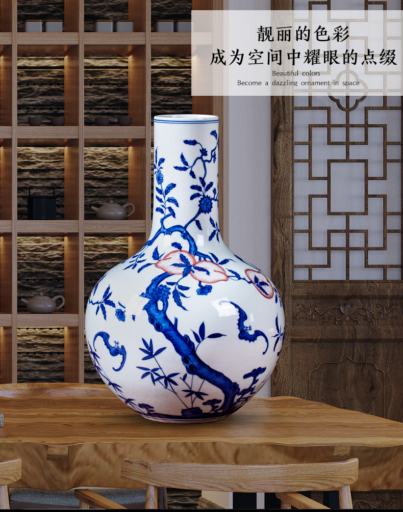 Jingdezhen ceramic six - party of blue and white porcelain vase youligong Chinese style living room TV cabinet porch place flower arranging the collection