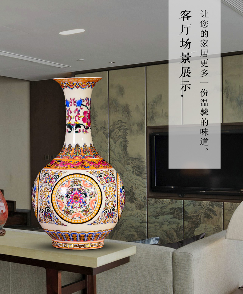 Jingdezhen ceramic colored enamel vase flower arranging TV ark, Chinese style restoring ancient ways to live in the sitting room porch place ornament