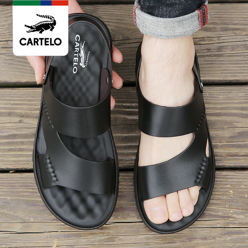 Crocodile Sandals Men's New Non-slip Summer Men Genuine Leather Beach Shoes Adults Driving Bull Leather Big Code Sandals-Taobao