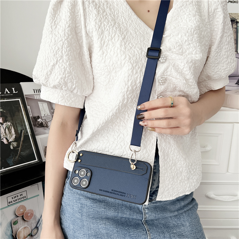 适用苹果14promax得以背的iPhone11背带斜跨背包式16/7/8/14/15plus智可以机壳12/13带挂绳xs挂脖腕带xr套se2/3潮