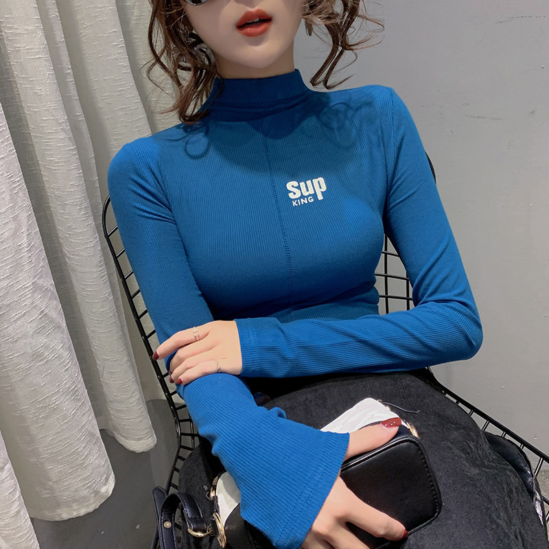 Half-height collar bottom-shirt woman inside lap 2019 autumn and winter foreign delivery Eurostock blouse fashion small shirt pure cotton long sleeve T-shirt tide