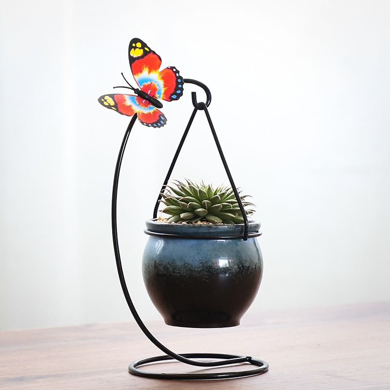 Fleshy flowerpot ceramic package mail creative move hanging the plants, wrought iron contracted indoor hanging shelf flesh POTS
