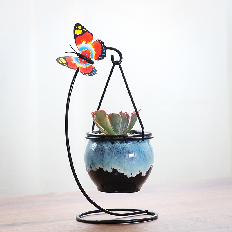 Fleshy flowerpot ceramic package mail creative move hanging the plants, wrought iron contracted indoor hanging shelf flesh POTS