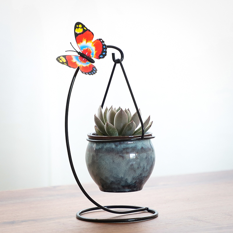 Fleshy flowerpot ceramic package mail creative move hanging the plants, wrought iron contracted indoor hanging shelf flesh POTS
