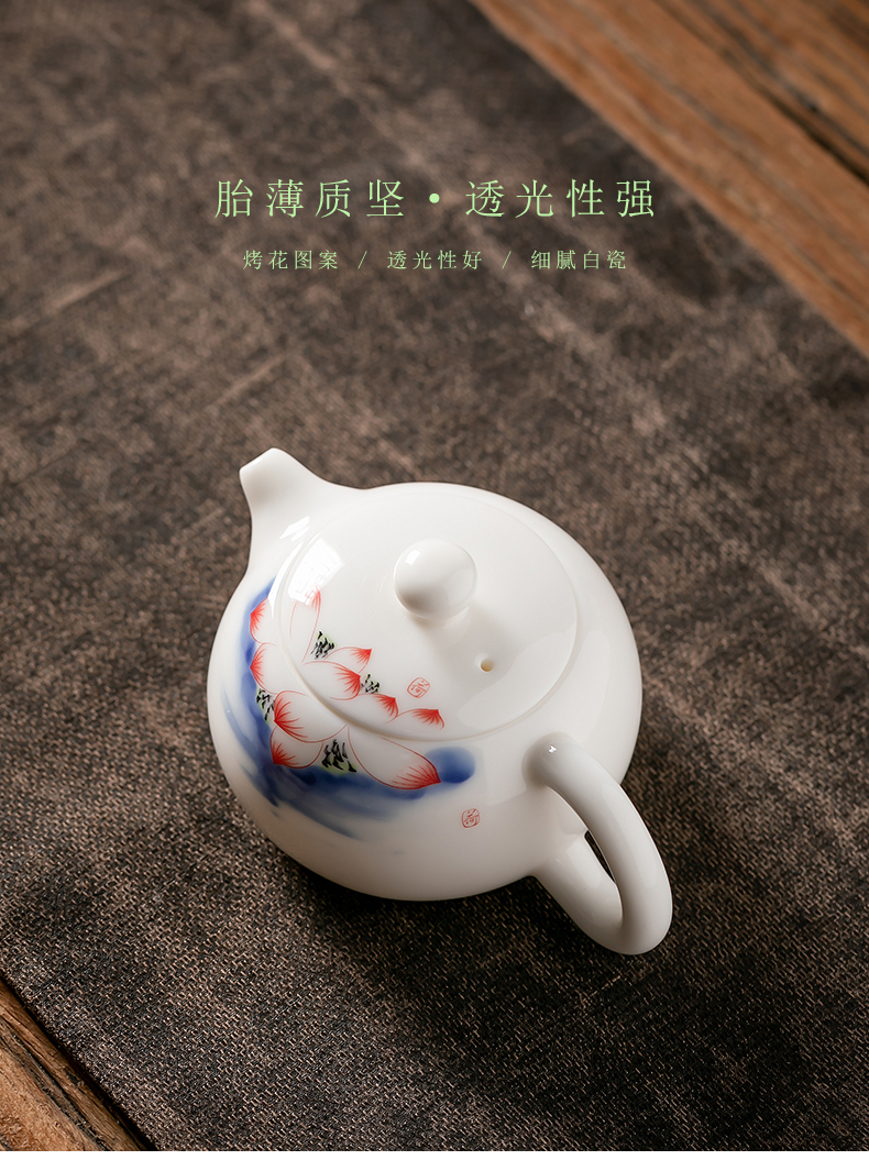 Fujian and suet jade porcelain teapot household ceramic tea single pot of Japanese office personal beauty pot of kung fu tea set