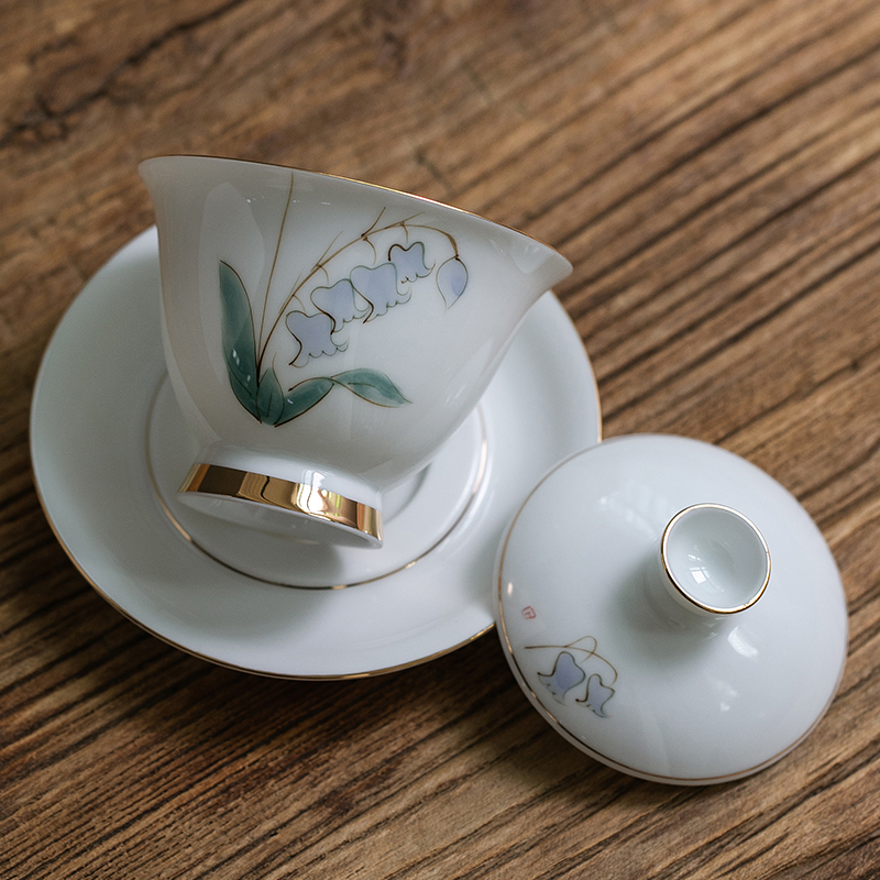 Fujian gen tureen hand - made ceramic cups domestic large Japanese contracted only three cup tea bowl small kung fu tea set