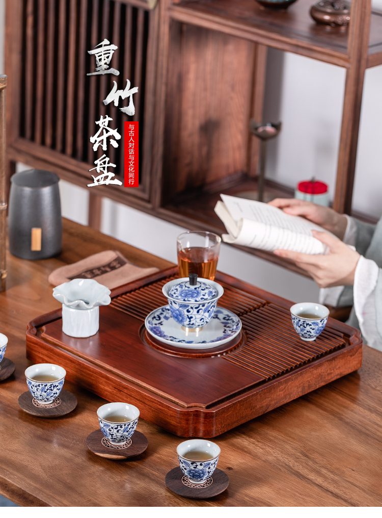 Fujian and heavy bamboo tea tray to restore ancient ways bamboo square tea home Chinese kung fu tea set tea sea drainage type