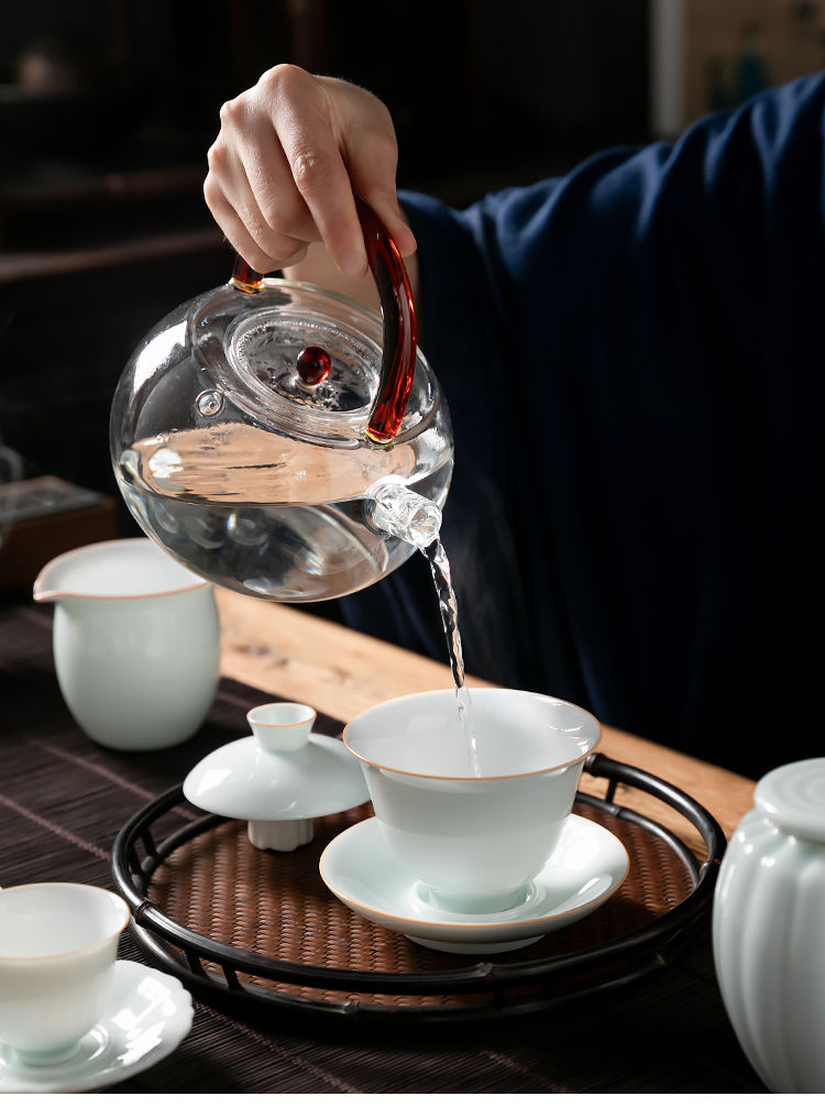 Fujian chong ji blue glaze kung fu tea set suit Japanese household ceramics 3 tureen teapot tea pot of a complete set of cups