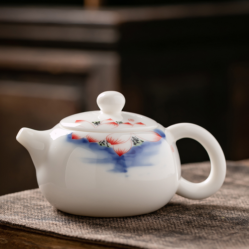 Fujian and suet jade porcelain teapot household ceramic tea single pot of Japanese office personal beauty pot of kung fu tea set
