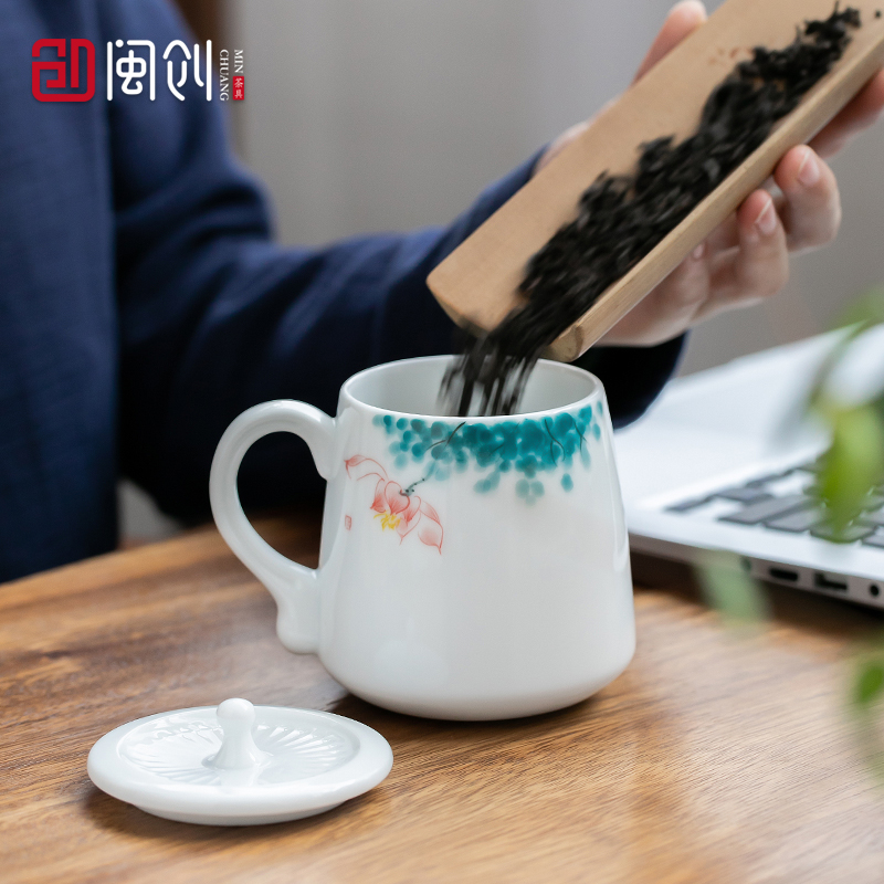 Fujian and ceramic cups with cover office household manual large - capacity glass tea cup personal creative mugs