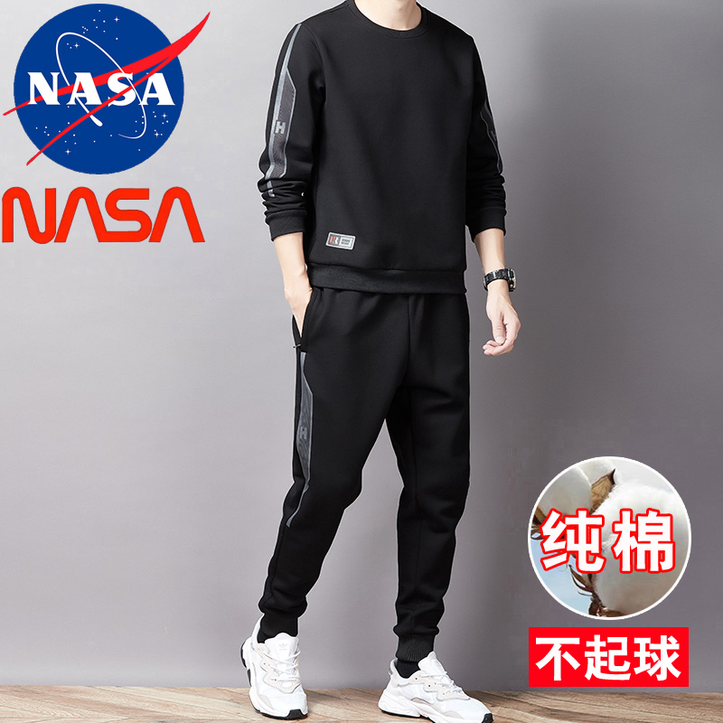 Nasa High-End 2026 New Spring Sports Suit Men's Pure Cotton Casual Spring and Autumn Sweatshirt Running Two-Piece Set