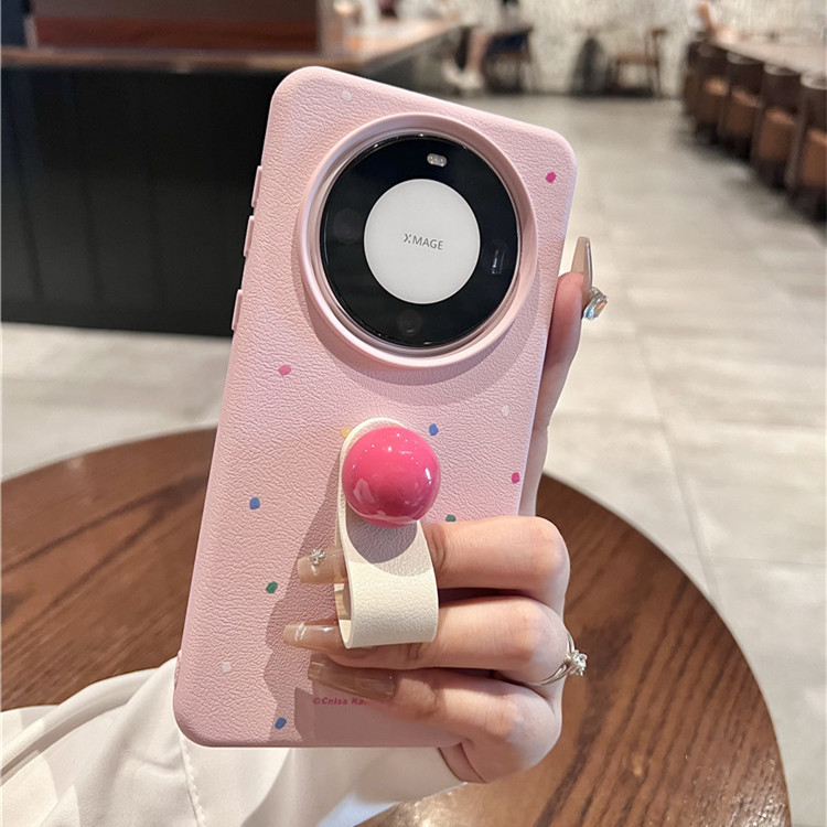 Suitable for Huawei Mate60 Pro+ Phone Case, Niche Instagram Dopamine Colorful Polka Dot Pura70 Pro 3D Ball Ring Holder, Mate50/40 Pro Lychee Leather Texture Anti-Drop Case for Female Friends