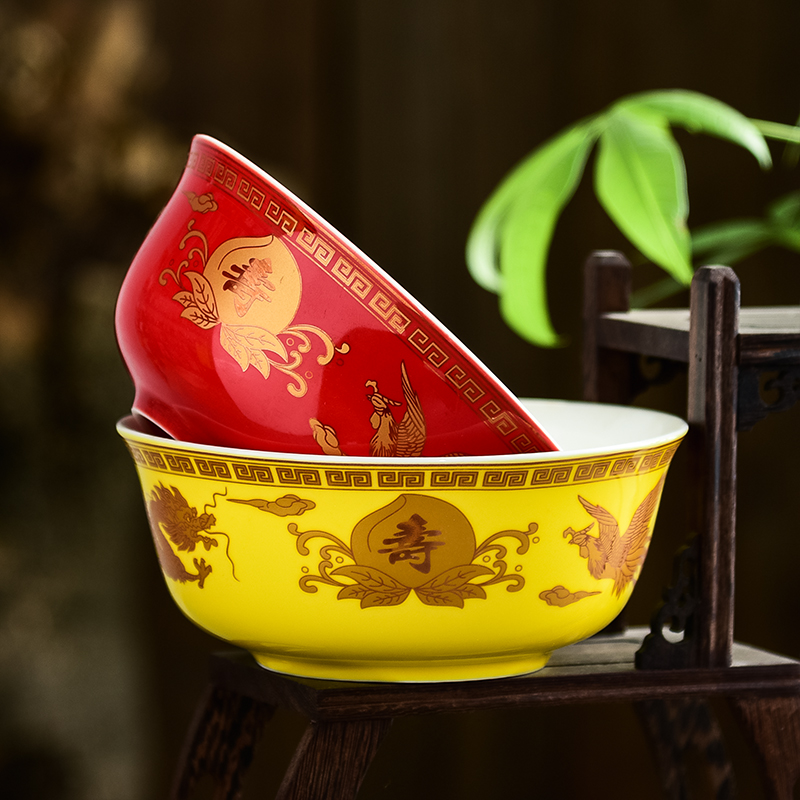 The Custom jingdezhen ipads China 6 inches long life longfeng peach bowl of longevity noodles bowl bowl of old man birthday gift must suit