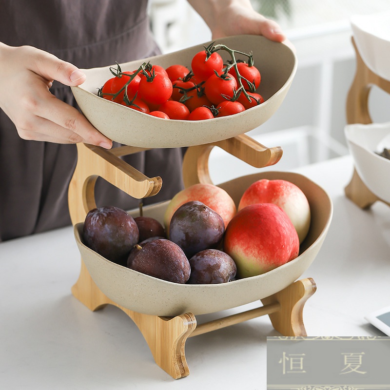 Double multilayer ceramic dry fruit compote bamboo home restaurant sushi plate of fruit basket snack tray was furnishing articles