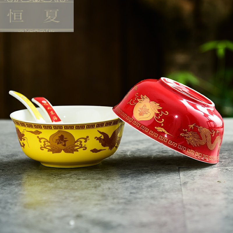 The Custom jingdezhen ipads China 6 inches long life longfeng peach bowl of longevity noodles bowl bowl of old man birthday gift must suit