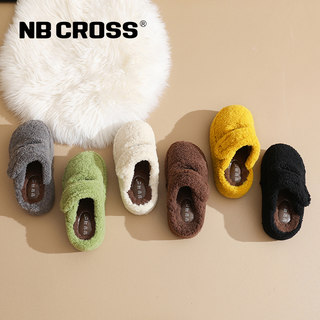 Nb Cross Furry Shoes for Women, Outdoor Wear, Fleece-Lined Birkenstock Shoes, 2025 New Winter Closed-Toe Slippers, Warm Cotton Slippers