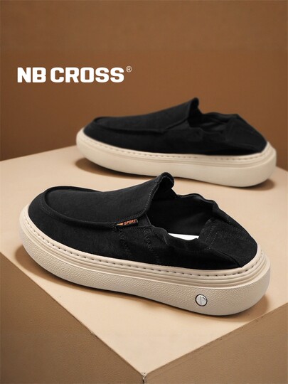 NB CROSS flagship store canvas shoes men's casual shoes 2025 autumn new thick-soled retro slip-on sports cloth shoes