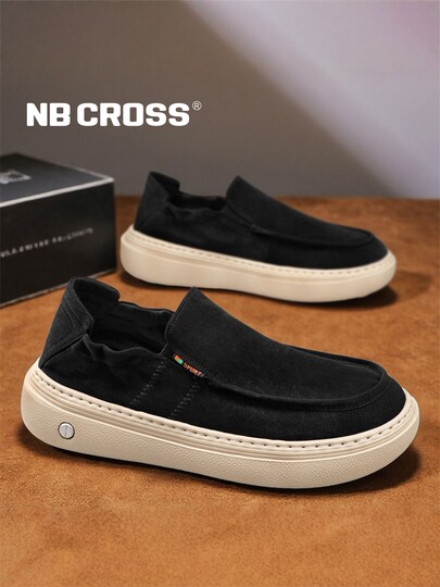 NB CROSS flagship store canvas shoes men's casual shoes 2025 autumn new thick-soled retro slip-on sports cloth shoes