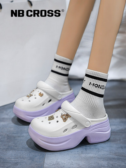 NB CROSS Flagship Store Thick-Soled Croc Shoes Women's 2025 New Fashion Increased Versatile Casual Beach Sandals and Slippers