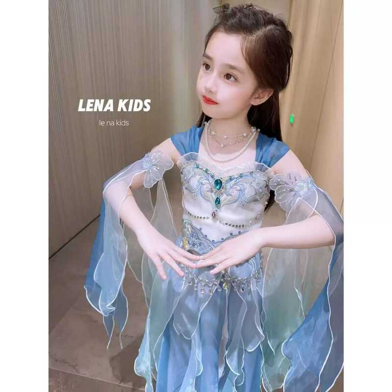 Girls' Mermaid Mid-Autumn Festival Western-Style Sleeveless Lightweight Dress Set Fairy Mermaid Dress Lightweight