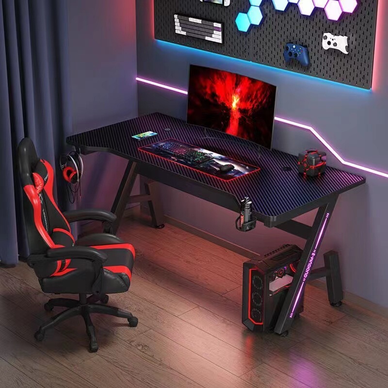 Gaming E-Sports Desk Carbon Fiber Computer Desk Internet-Famous Desktop Home Bedroom Desk with Lighting Set Thickened Table