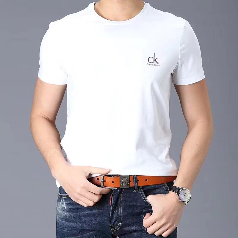 Ck Short-Sleeved T-Shirt for Men Ck Men's Summer Casual Mercerized Cotton Lettered Round Neck Slim-Fitting Half-Sleeved Bottoming Shirt Trendy and Comfortable
