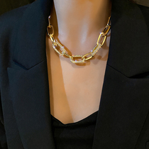 Europe and the United States exaggerated large thick chain metal decorative necklace Female tide INS short clavicle chain flash drill new niche light luxury
