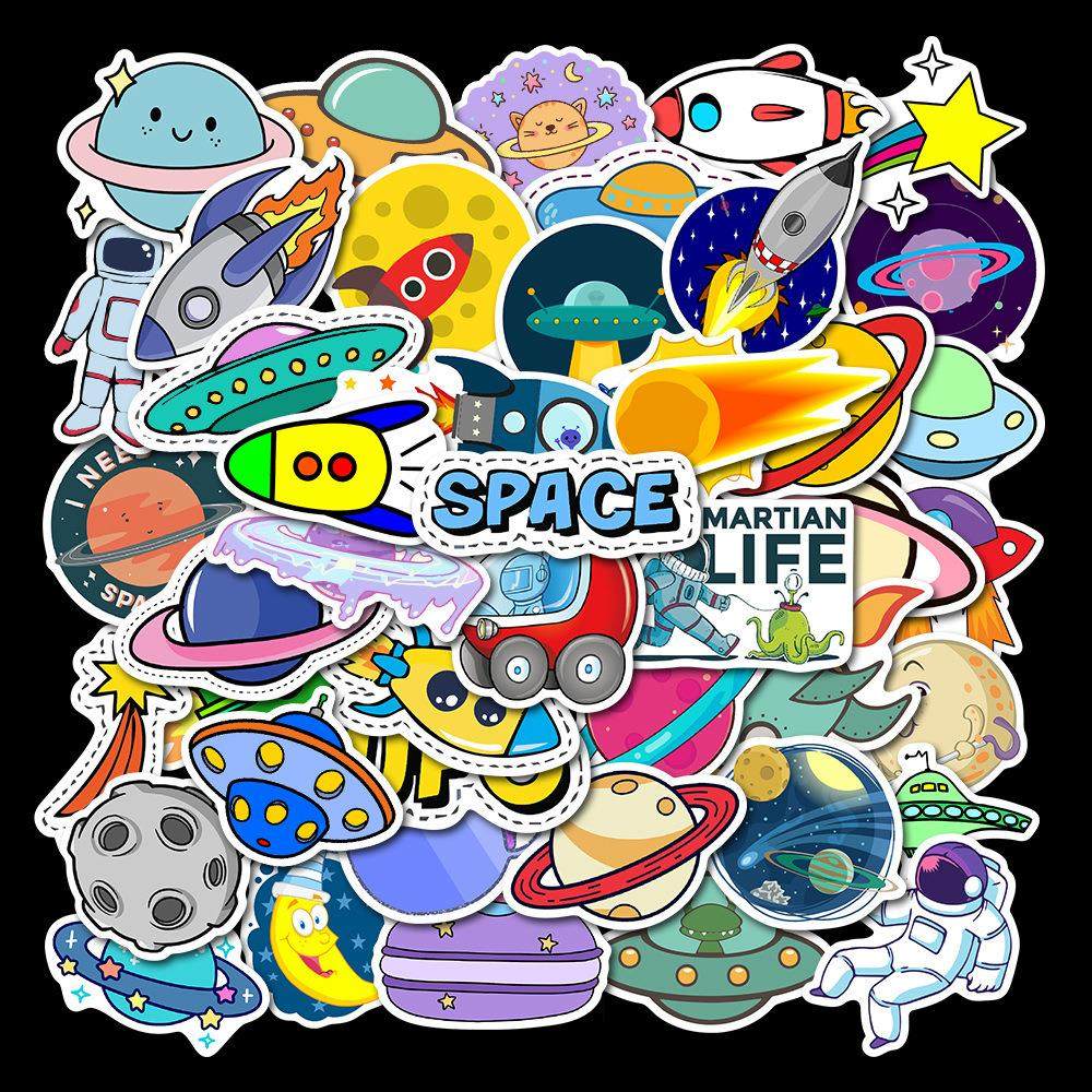 50 sheets of Entrance To Planet Rocket UFO Astronauts Cartoon Graffiti Stickers Waterproof Suitcase Notebook Water Cup Sticker