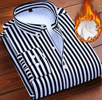  (with single coat and gush money) warm shirt male long sleeve plus suede thickened striped plaid lining sashimi