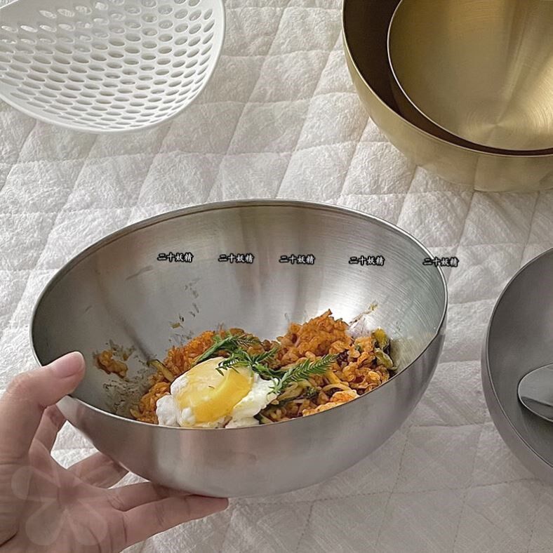  Han Style Mix Rice Basin Brief ins South Korea Industrial Wind Metal Stainless Steel Cold Noodle Bowl Home Fruit Salad Bowl