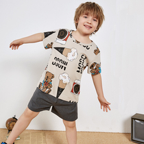 Childrens pajamas summer boys cotton short-sleeved cartoon boys middle and big Children Baby summer thin home clothes set