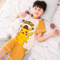 Childrens pajamas boys summer short-sleeved pure cotton thin cartoon boy middle and large children baby summer home clothes set