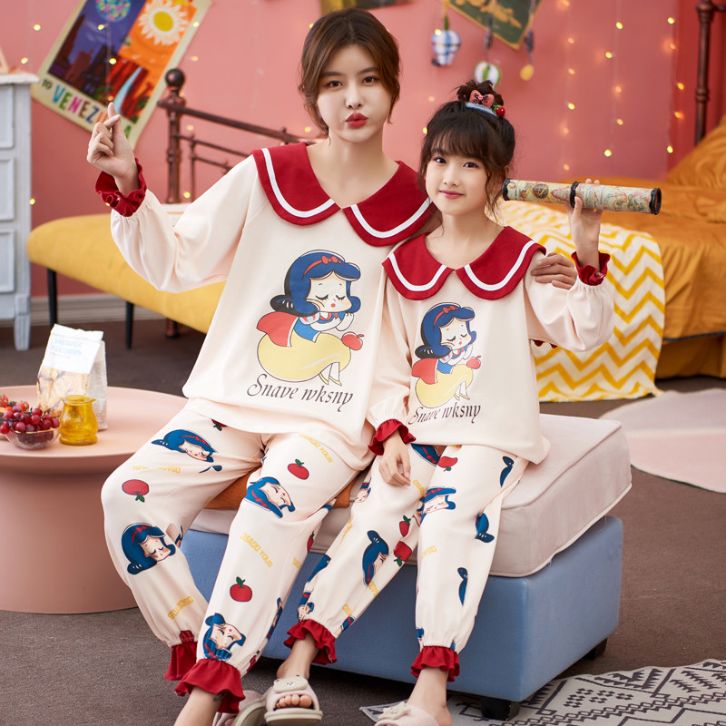 Children's Pyjamas Girls Spring Autumn Pure Cotton Long Sleeve Thin girl Princess CUHK Girl Child Family Guy's Home Suit Suit-Taobao