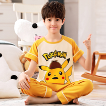 Childrens pajamas boys summer short-sleeved trousers cotton thin cartoon spring and autumn boys home clothing set