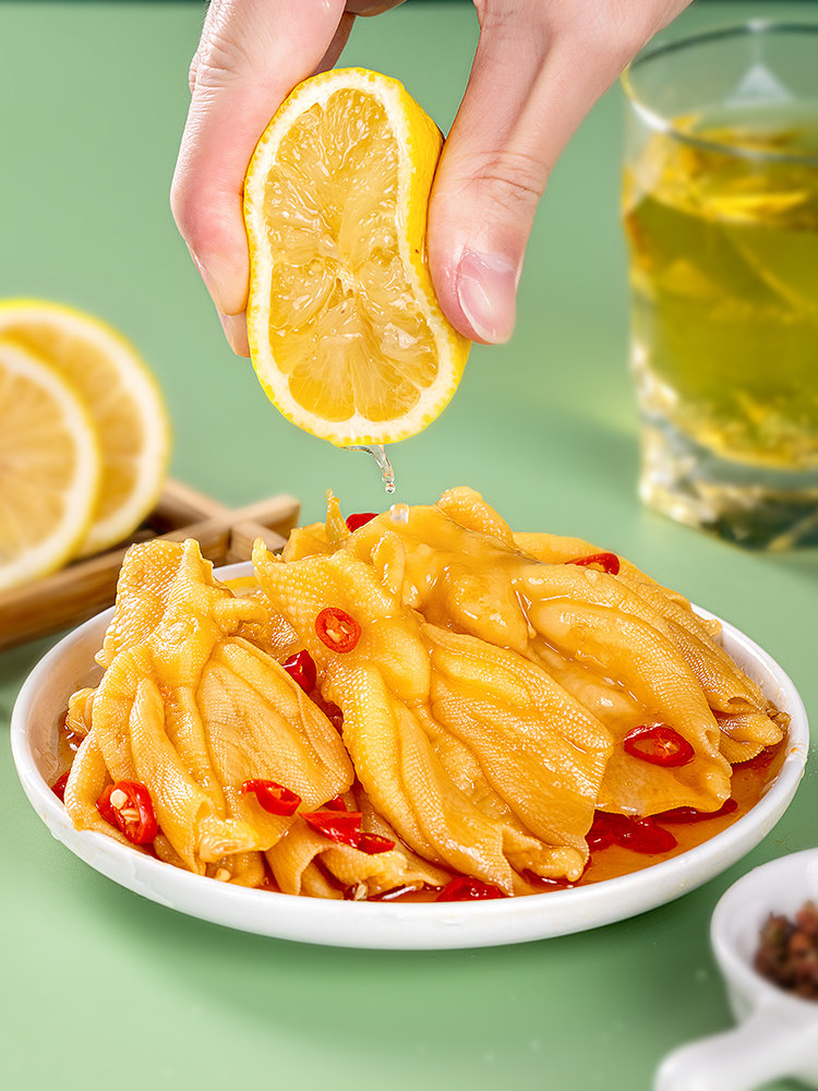 Lemon Spicy Boneless Duck Feet 2.5kg Bags Ready-To-Eat Snack Internet-Famous Snack Wasabi Boneless Duck Feet Commercial Wholesale