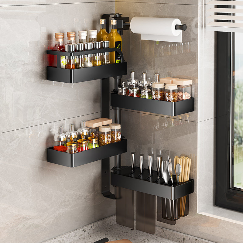 Japan imported MUJIE kitchen rotating condiment rack corner wall hanging free punching multi-functional storage rack