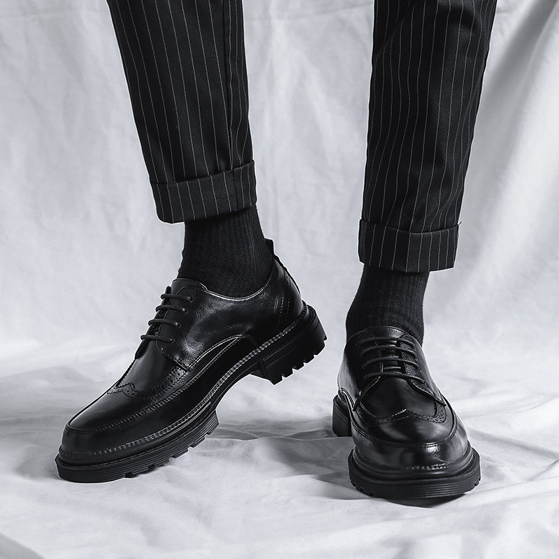 Winter plus velvet brogue leather shoes men's casual British style business formal wear with high-end wedding bridegroom shoes