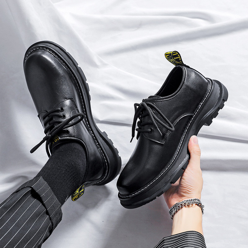 Leather shoes men's summer thin section to increase British style business formal wear casual leather Martin shoes black low-top men's shoes