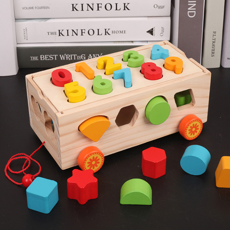 Children's geometric thirteen hole shape pairing intelligence box building block trailer 1-2-3 year old baby early education cognitive toy