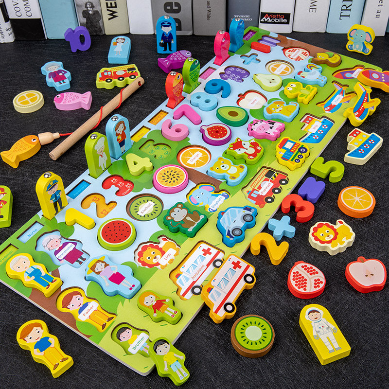 Kindergarten Early Lessons Intelligence Toys 2-3 Years Old Children Building Blocks Geometric Cognition Paired Digital Hand Grip Board Jigsaw Puzzle