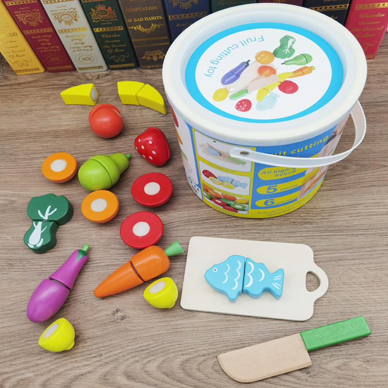 Wooden fruits and vegetables hook and loop cut to see le cut fruits play home wine kitchen children's educational toys boys and girls