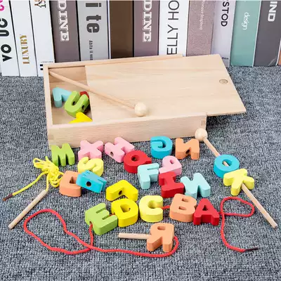 Wooden stick letter word beaded rope beads Stringing string beaded wooden 2-3-4-5 years old children's intellectual toys
