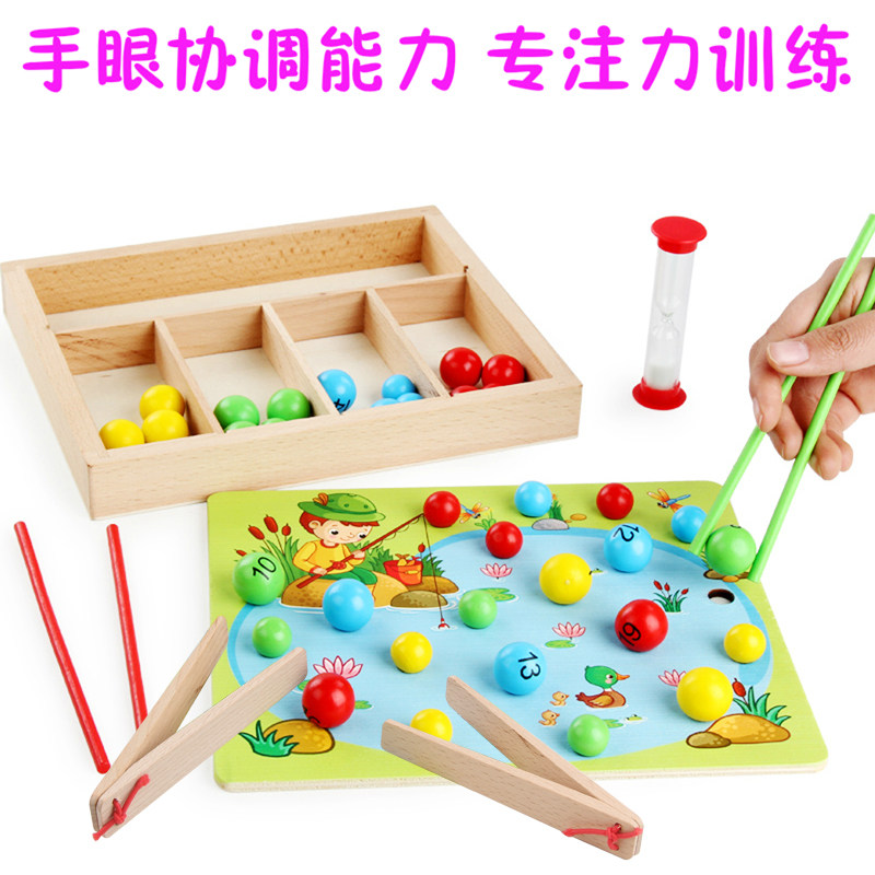 Children practice with chopsticks clip Costume House Wine Toy Nursery School District Corner material Puzzle Early Teaching Clip Beads Teaching Aids