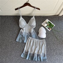 Spring new sexy summer lace stitching small chest with chest pad private home service suspender shorts two-piece set 2021