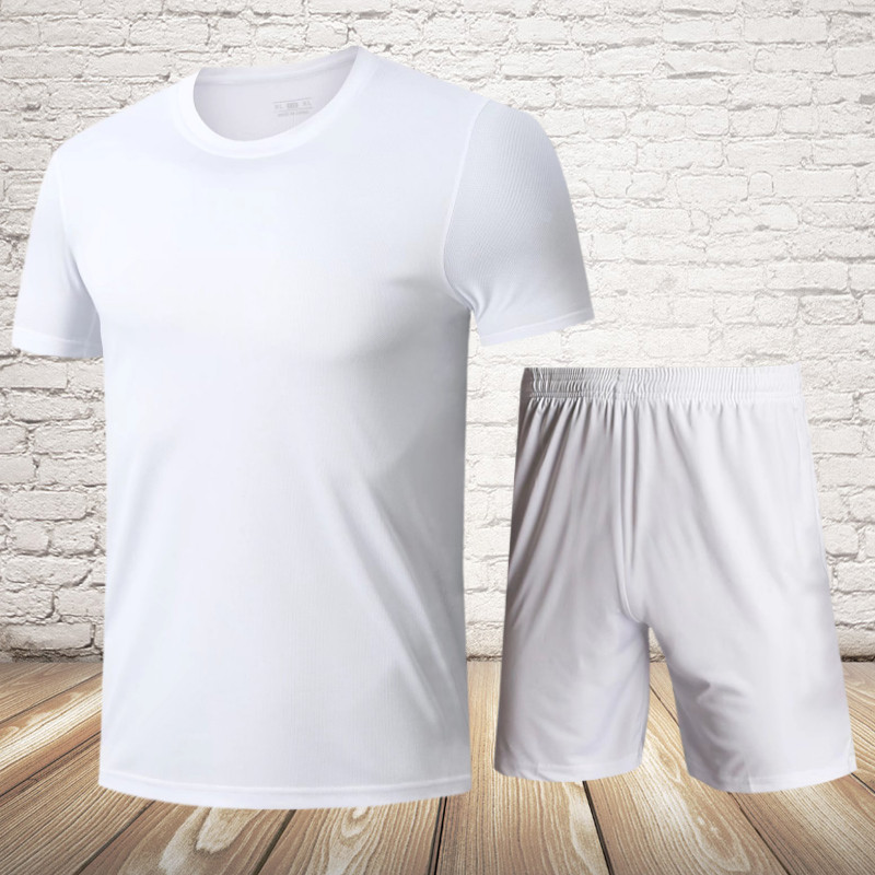 純白のサッカーユニフォーム、高校体育試験用半袖黒スポーツサッカーユニフォームセット（男性用）。